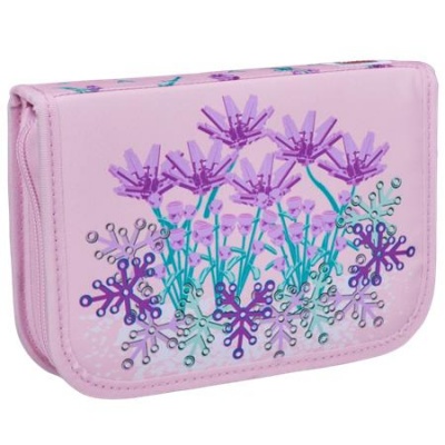 Tolltartó, klapnis, cipzáras, töltött, LEGO "Flowers", rózsaszín-mintás