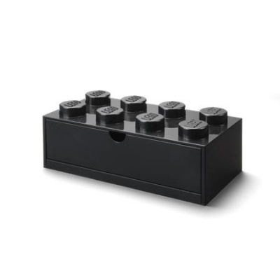Tárolódoboz íróasztalra, fiókos, LEGO "Brick 4x2", fekete
